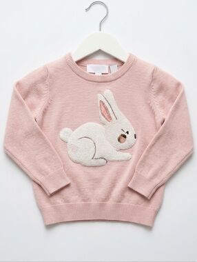 The Children's Place Knit Sweater 2T Light Pink Sequince Bunny